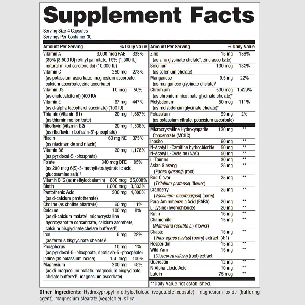PureFormulas PureMulti for Women bottle pour shows easy daily dosing.