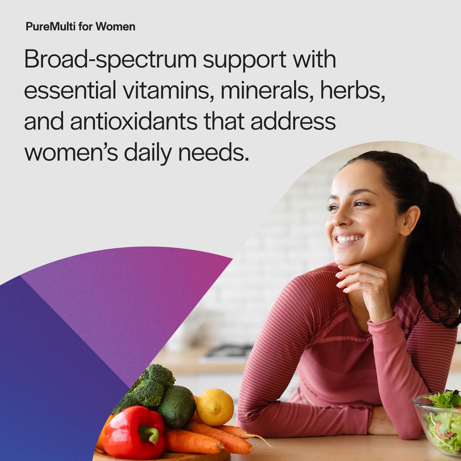 PureFormulas PureMulti for Women herbal blend ingredients show natural support.