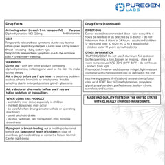 Diphenhydramine HCl label close-up showing 12.5 mg per 5 mL dose