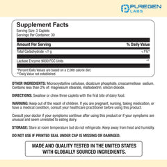 Puregen Labs Dairy Relief caplets closeup showing fast-acting lactase