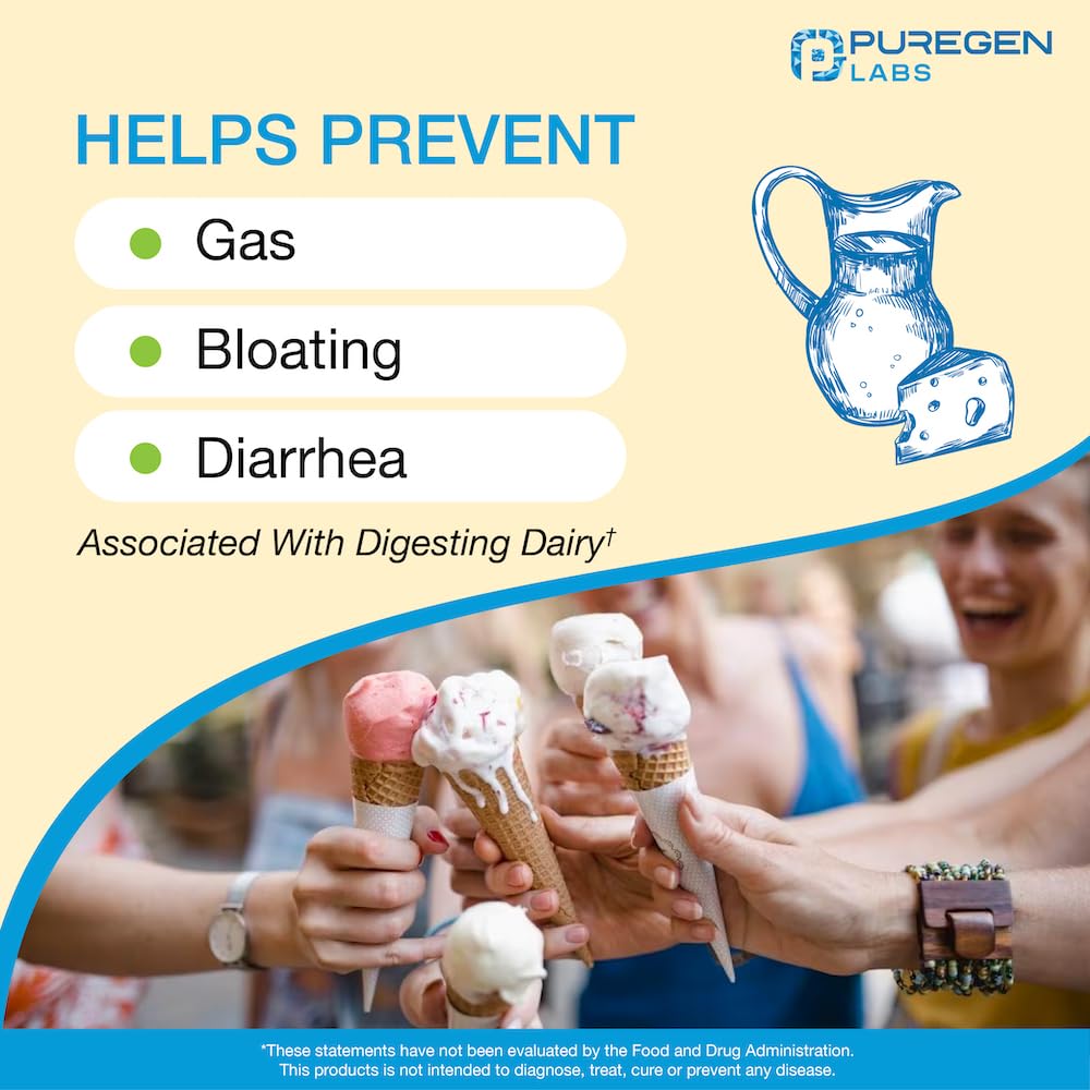 Puregen Labs Dairy Relief label detail highlighting enzyme strength