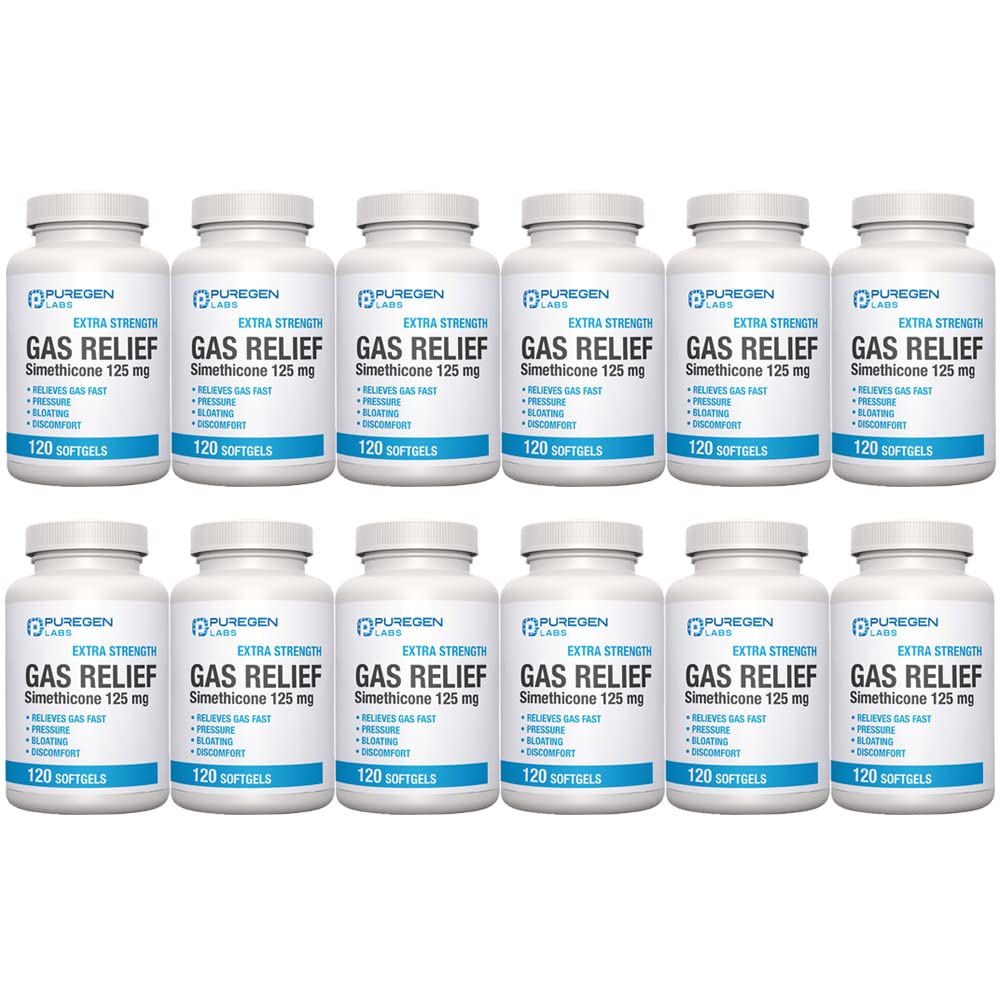 Puregen Labs gas relief softgels bottle for fast relief