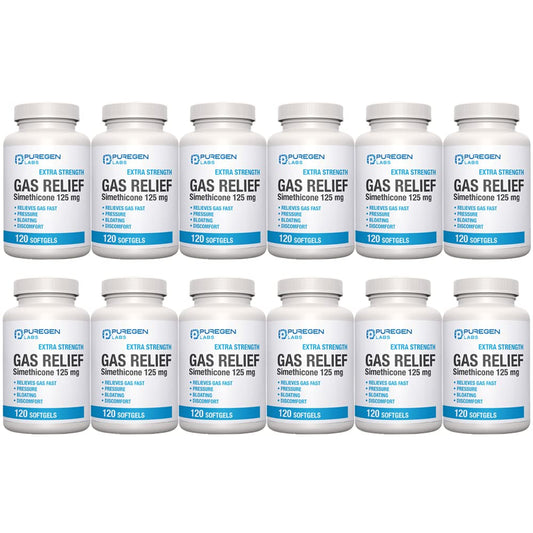 Puregen Labs gas relief softgels bottle for fast relief