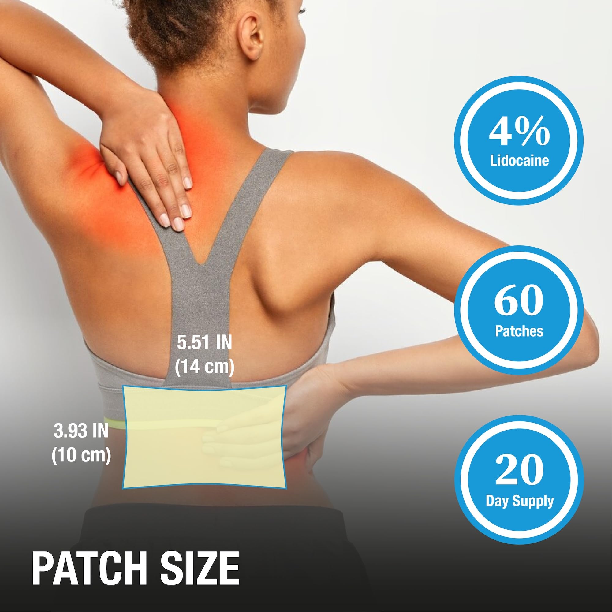 Puregen Labs Lidocaine 4% patch application on skin demonstrates easy placement.
