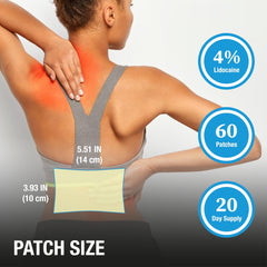 Puregen Labs Lidocaine 4% patch application on skin demonstrates easy placement.