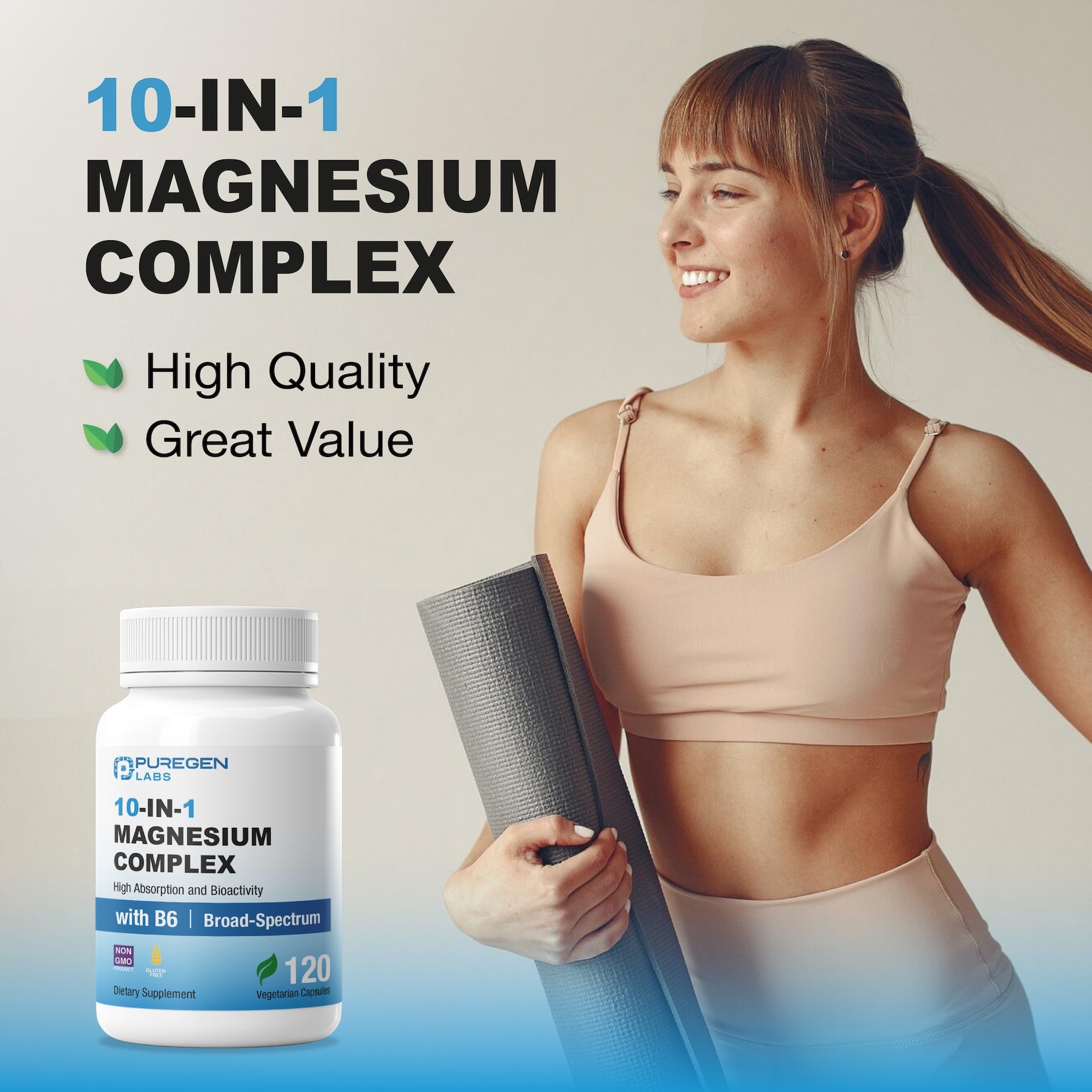 Puregen Labs Magnesium 10in1 ingredient panel shows diverse magnesium sources