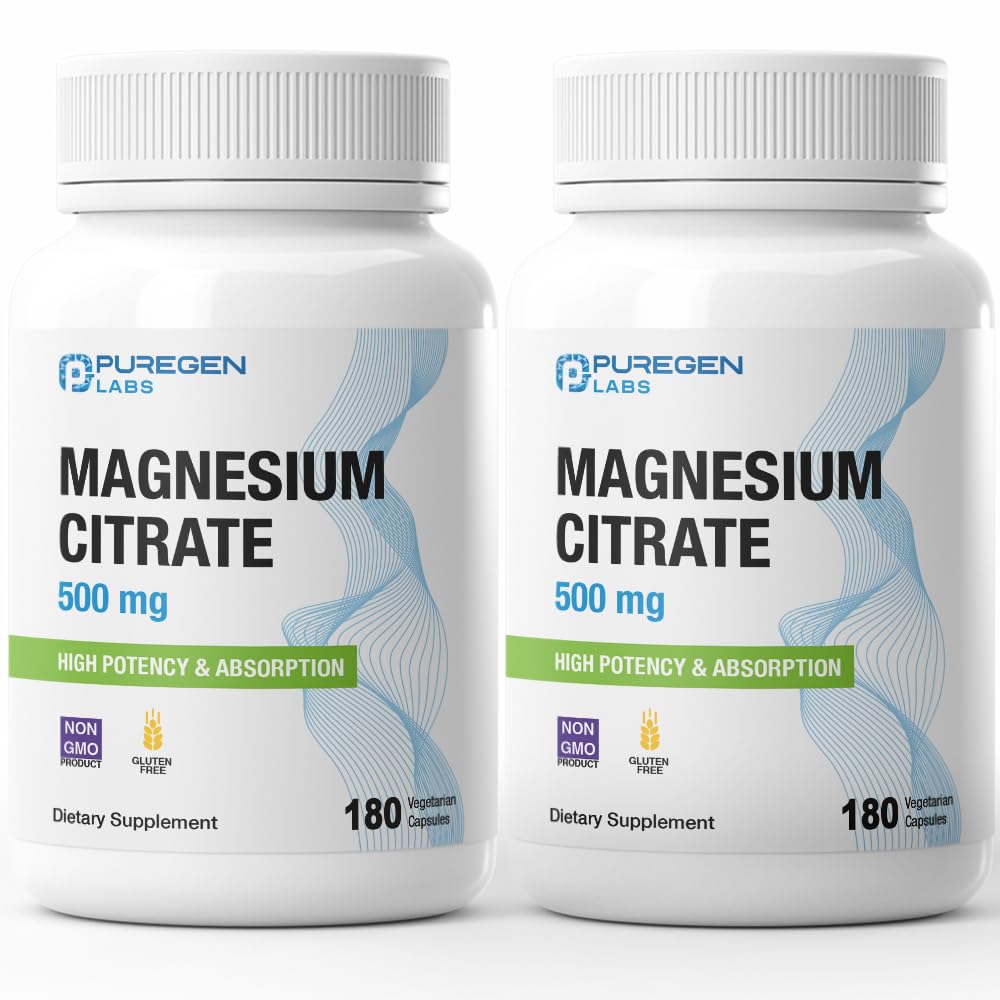 Puregen Labs Magnesium Citrate 500 mg bottle for daily mineral support