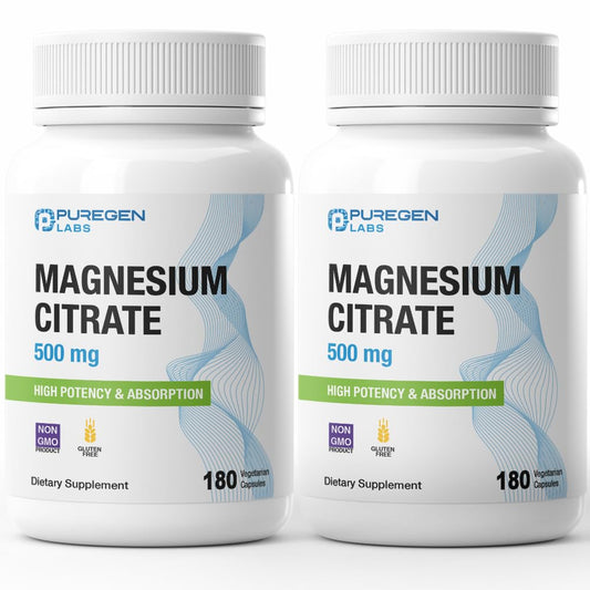 Puregen Labs Magnesium Citrate 500 mg bottle for daily mineral support