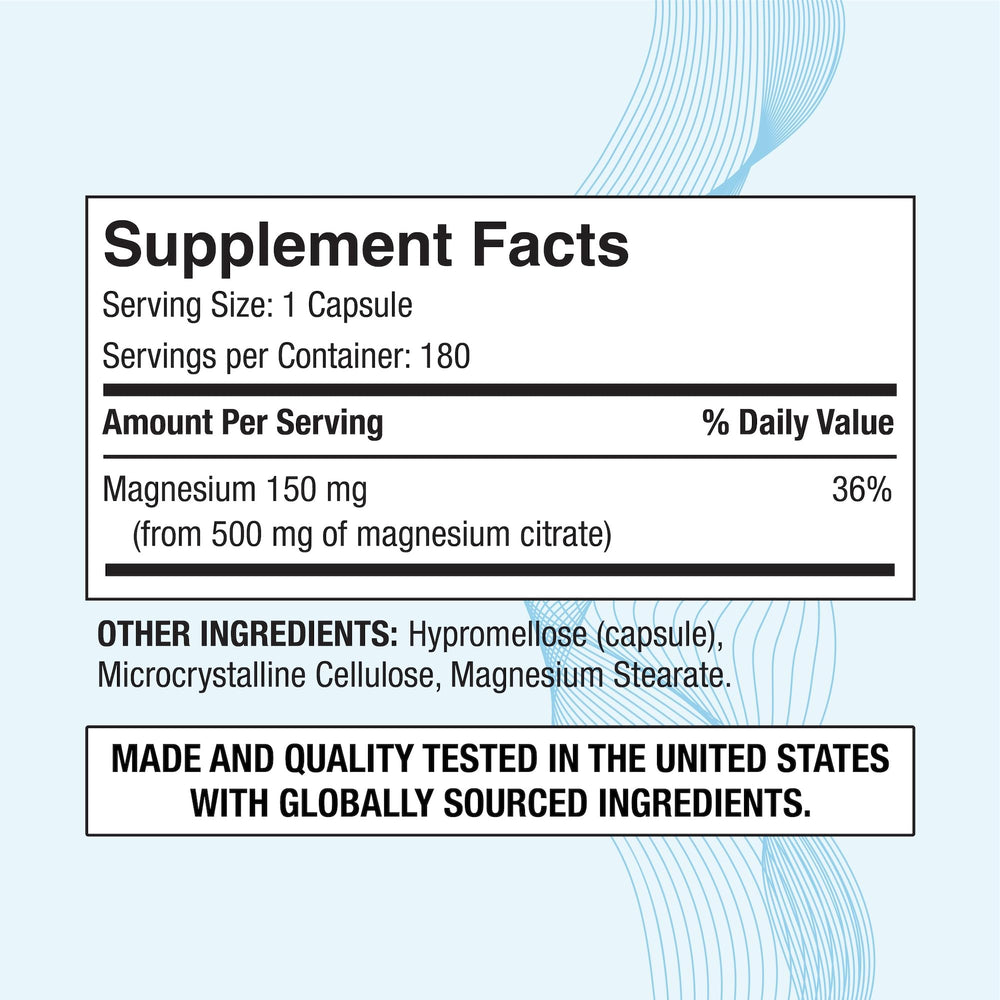 Closeup of Puregen Labs magnesium citrate capsules highlighting high potency