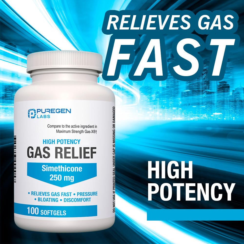 P Puregen Labs softgels offer fast relief from gas discomfort.