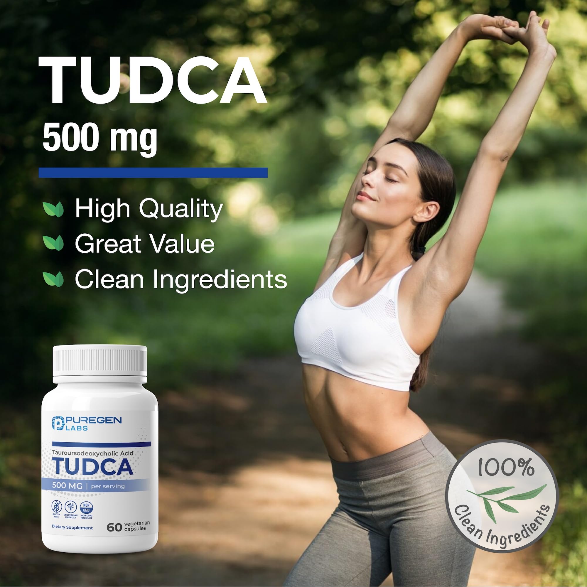 Puregen Labs Tudca bottle on a clean shelf display.