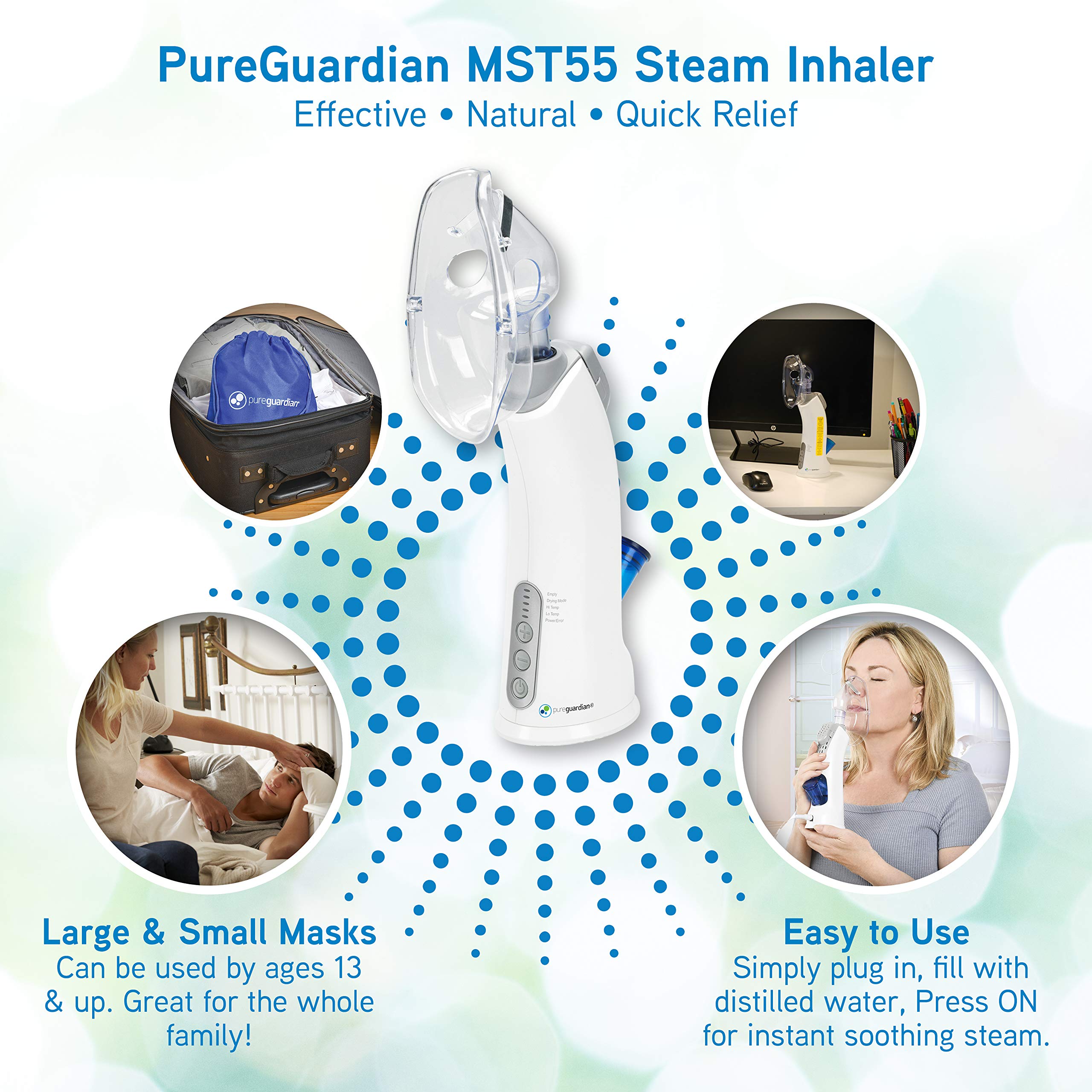 PureGuardian MST55 heats quickly for fast inhalation sessions