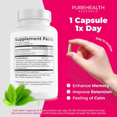PureHealth Research Ageless Brain ingredients icons featuring Alpha GPC and botanicals.