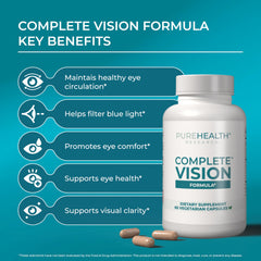 Close-up of Complete Vision Formula capsules highlighting daily eye nutrition