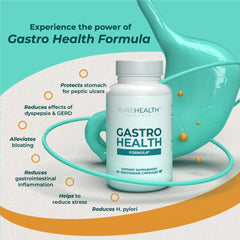 PUREHEALTH RESEARCH Gastro Health Formula daily-use blister pack, easy intake for digestive balance.