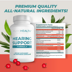 PureHealth Research Hearing Support ingredients chart with flavonoids and vitamins