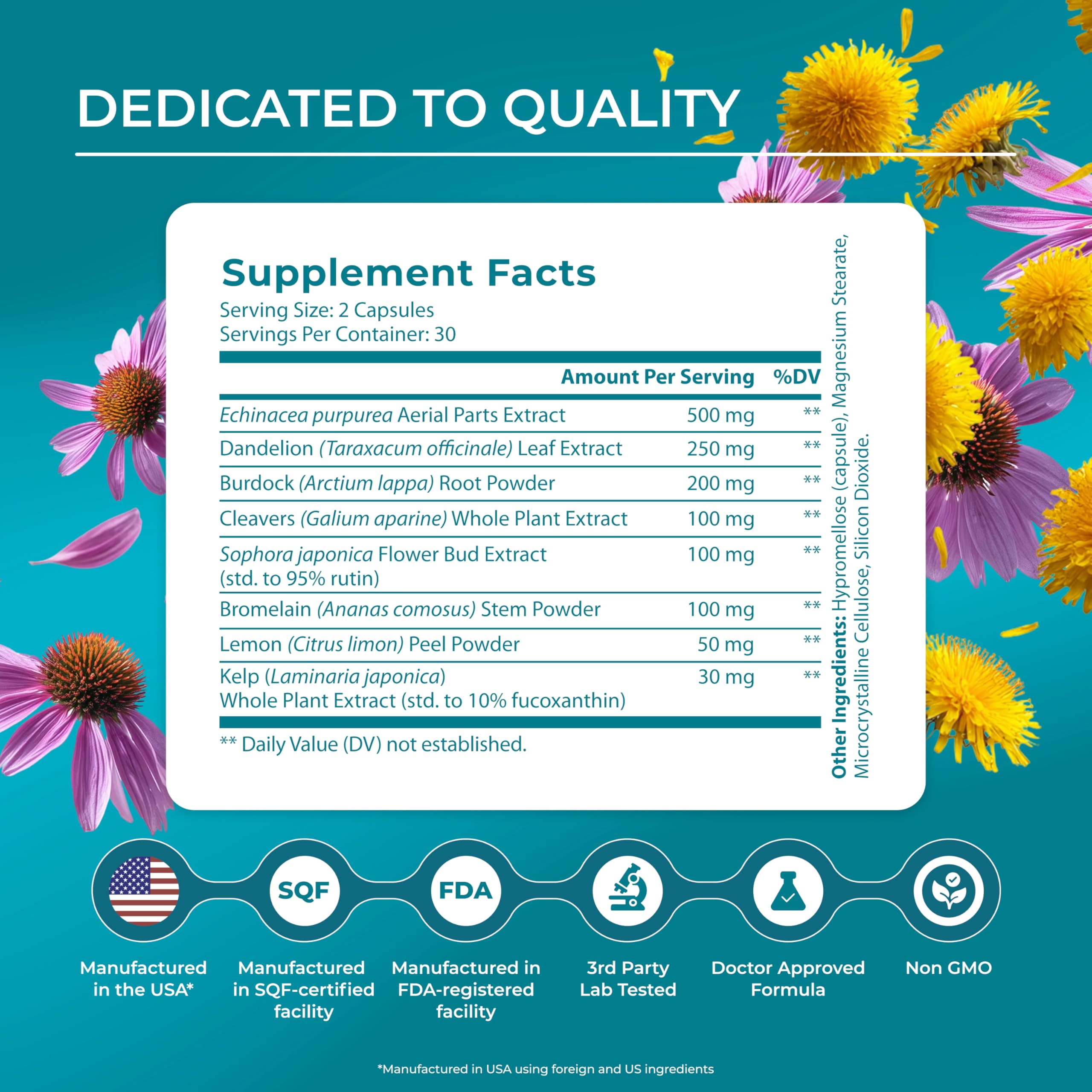 PureHealth Research Lymph System Supplement label closeup highlights dandelion extract for cleansing support.