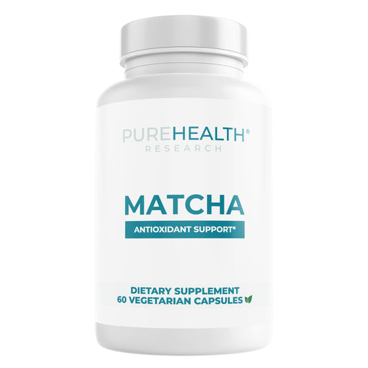 PureHealth Research Matcha 1000 mg packaging front showing brand and label for easy daily energy