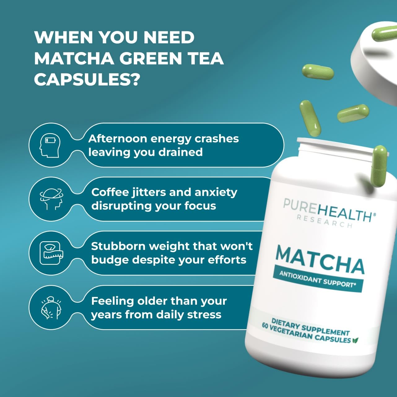 PureHealth Matcha provides natural caffeine for gentle energy at work