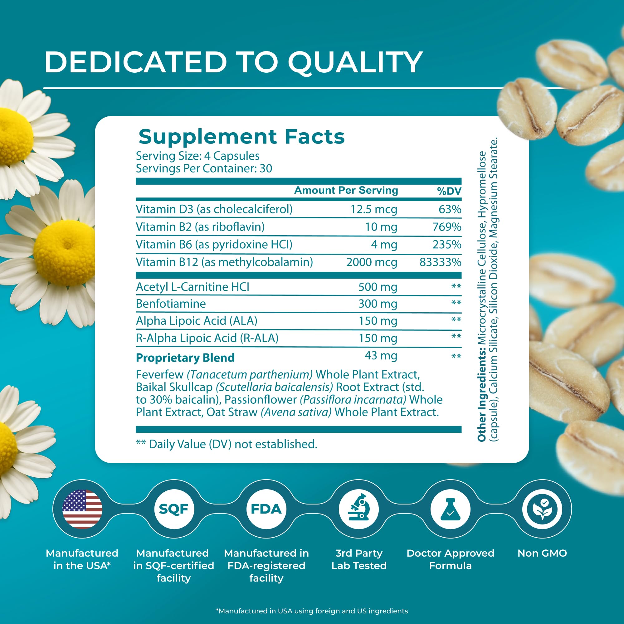 PUREHEALTH RESEARCH capsules close-up highlighting ALA and B vitamins for nerve health