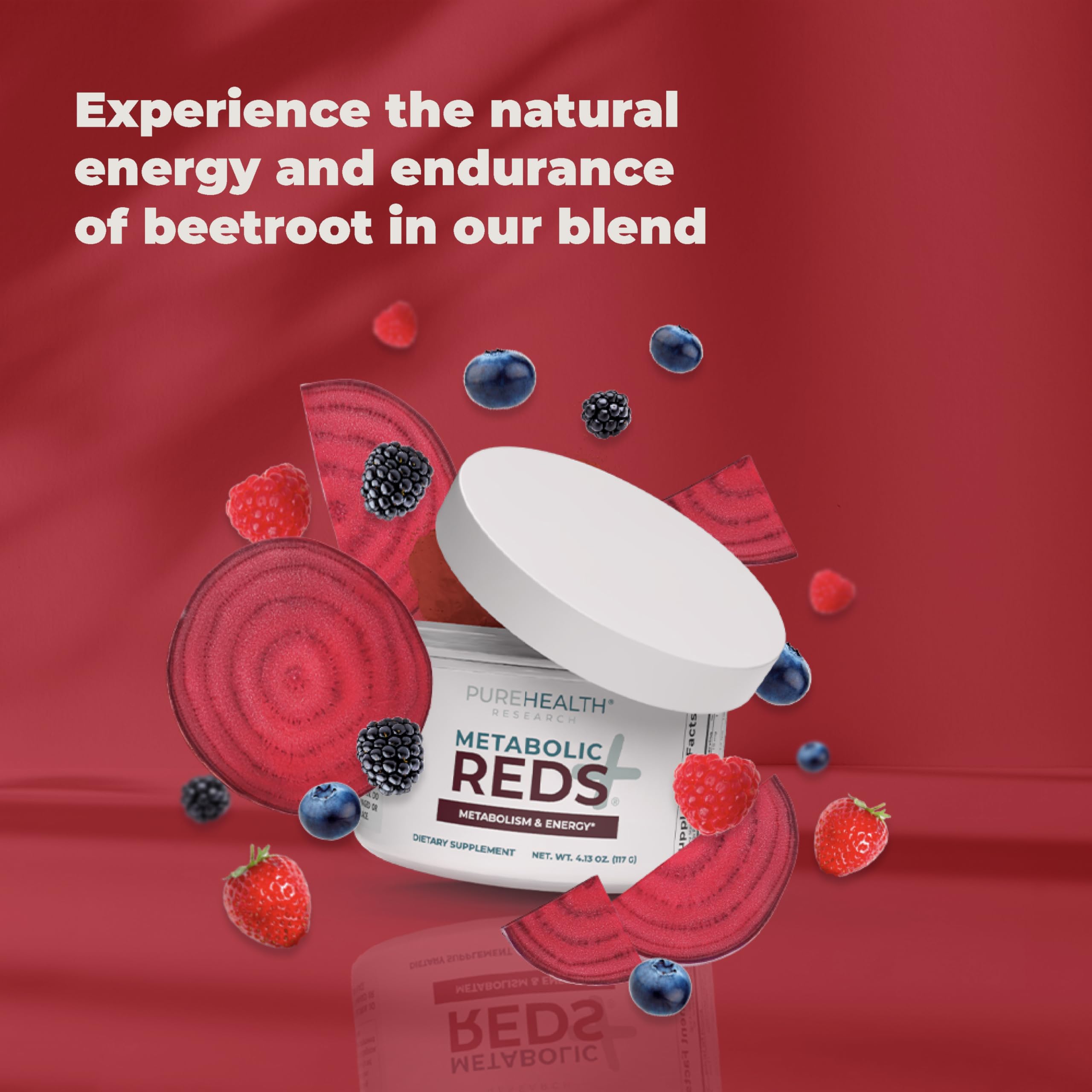 PUREHEALTH RESEARCH Reds adaptogenic blend hints at balanced mood and stress resilience.