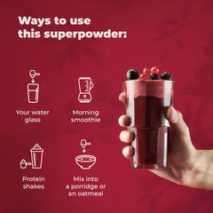PUREHEALTH RESEARCH Reds beetroot power shot displays vibrant color and energy potential.