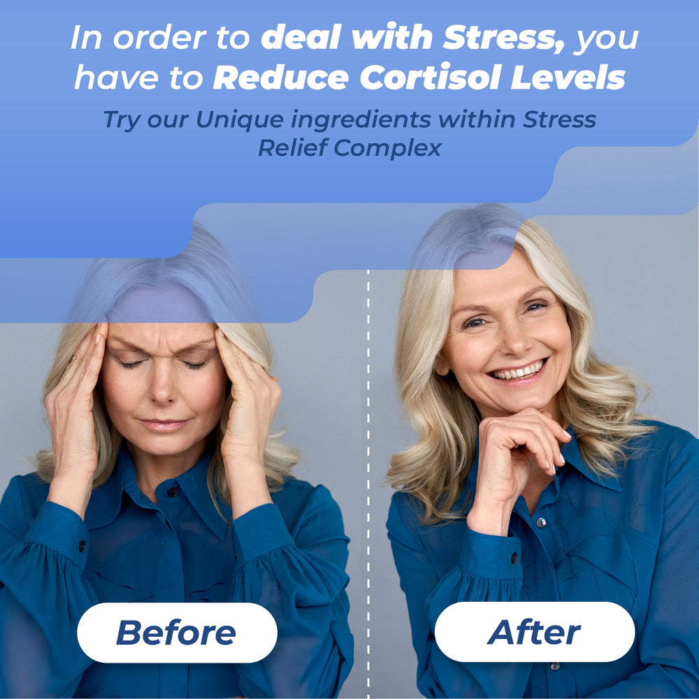 PUREHEALTH RESEARCH Stress Release Complex packaging highlights calming botanicals for everyday stress support.