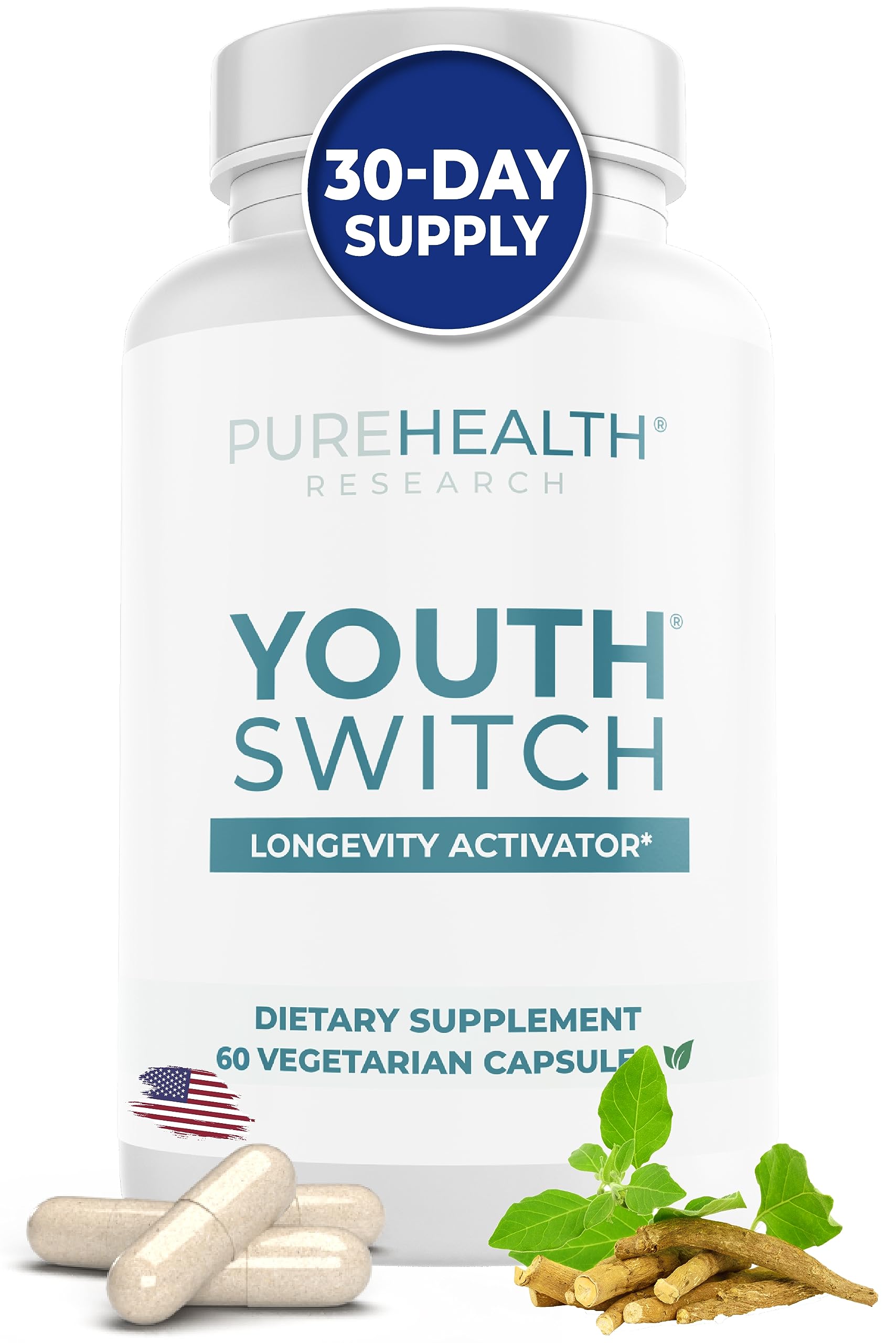 PureHealth Research Youth Switch bottle with capsules for daily longevity support