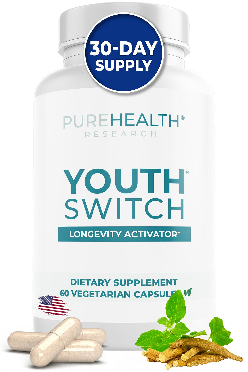 PureHealth Research Youth Switch bottle with capsules for daily longevity support