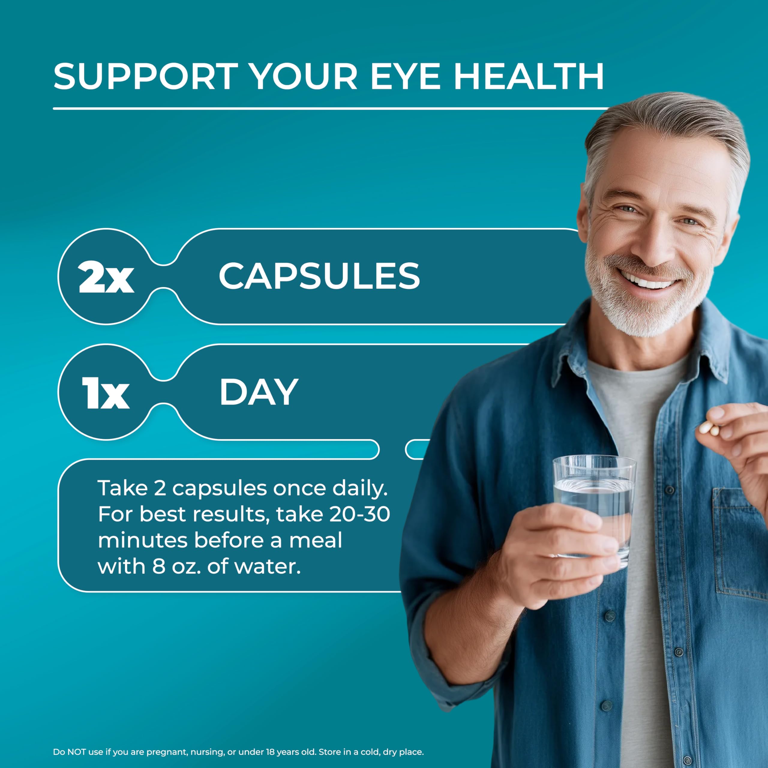 Zinc citrate and copper minerals included for retinal nutrition and function