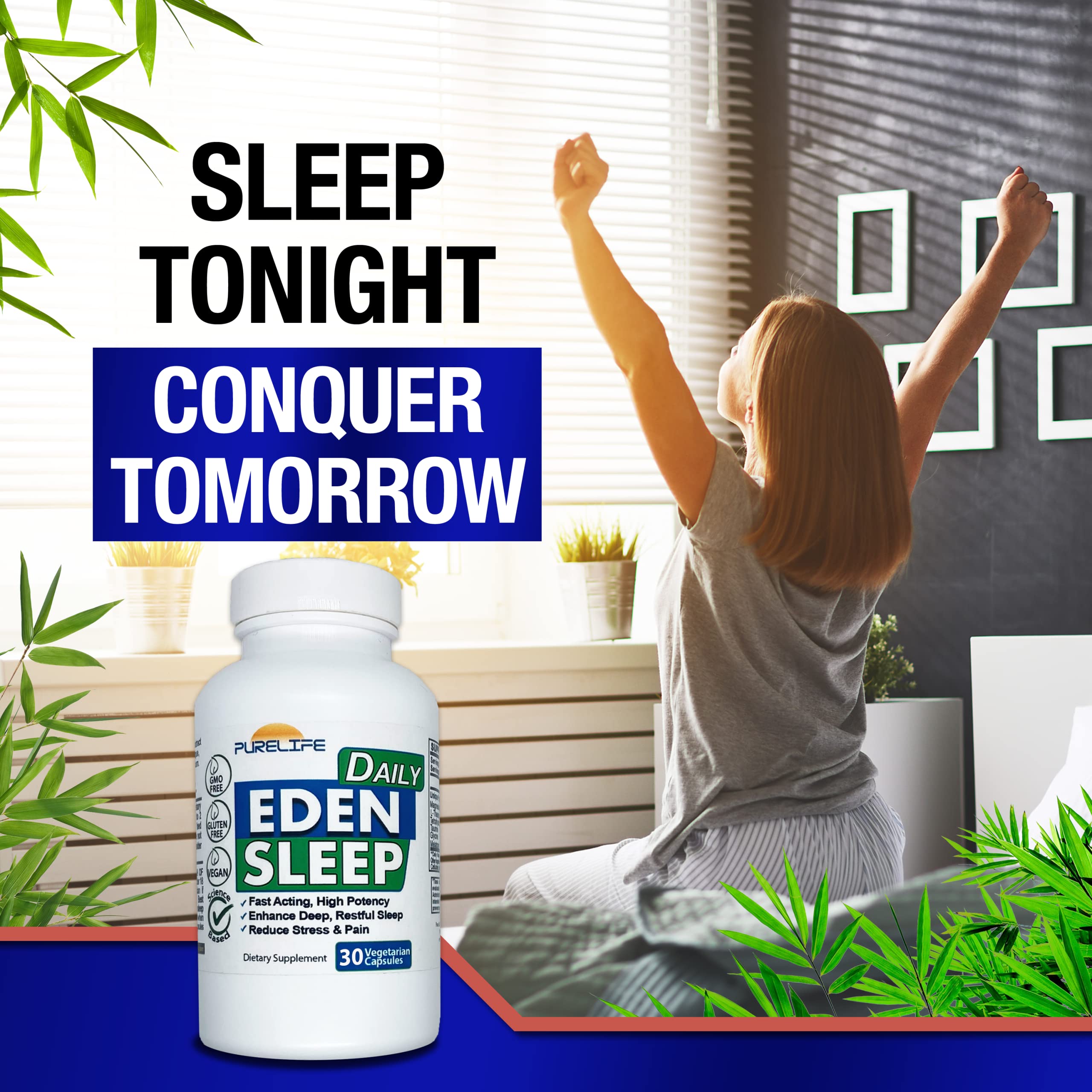PureLife Eden bottle with a glass of water for a bedtime routine.