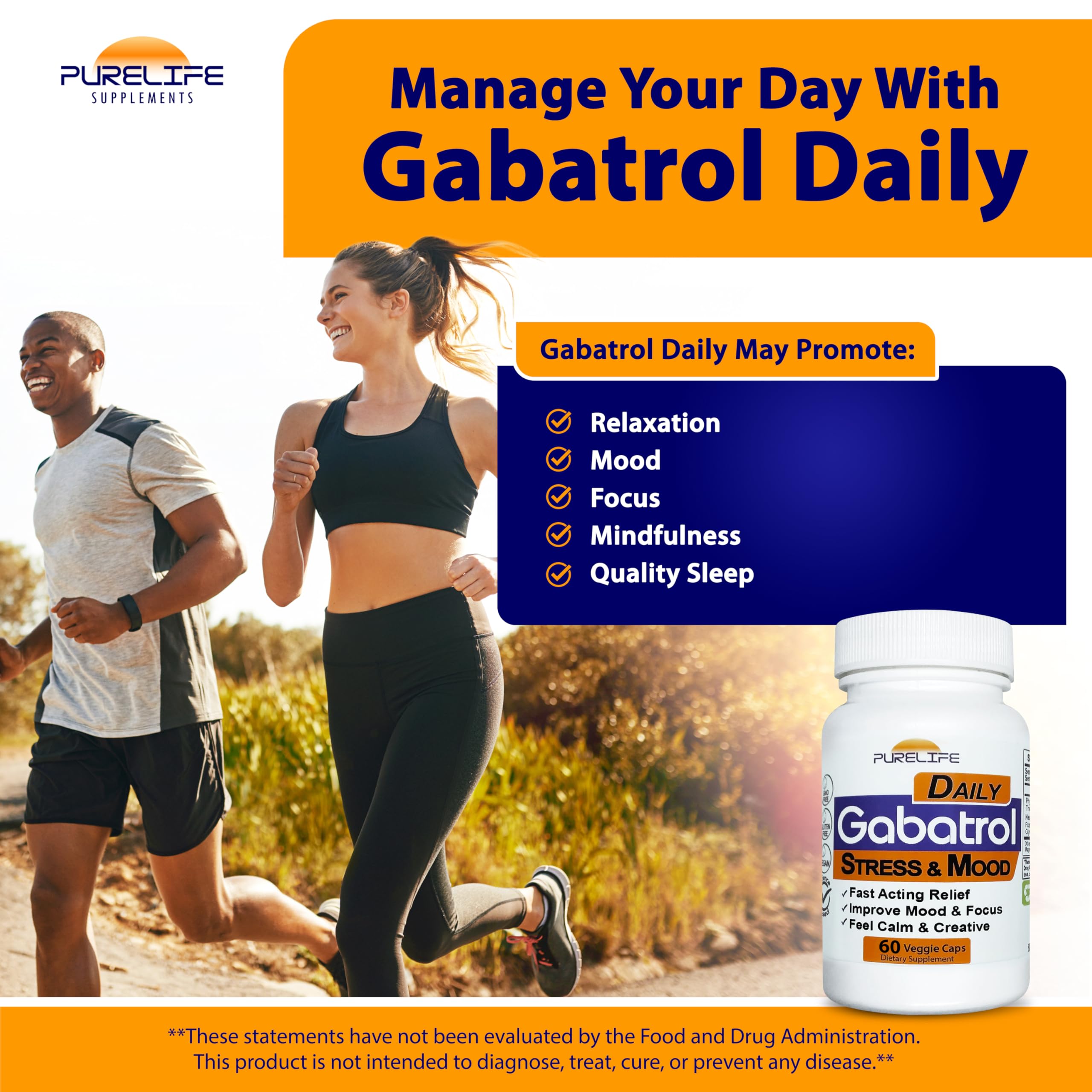 PureLife Gabatrol Daily bottle pour demonstrates quick stress relief on the go.