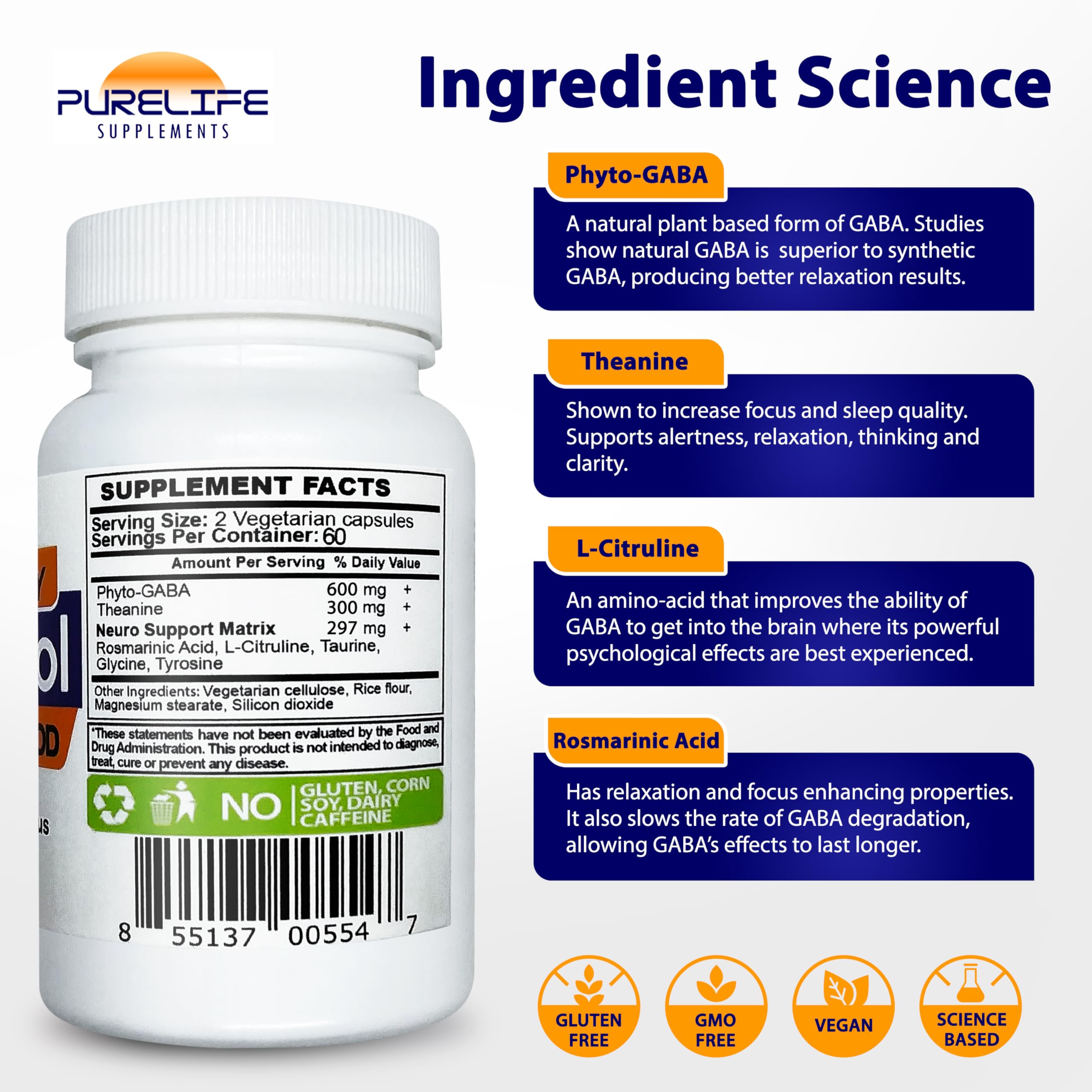 PureLife Gabatrol Daily capsules on table during a focused session.