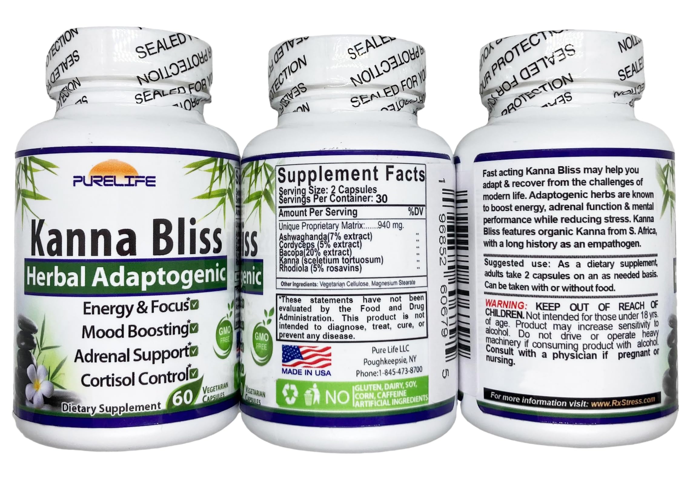 PureLife Kanna Bliss packaging on shelf signaling natural lifestyle support