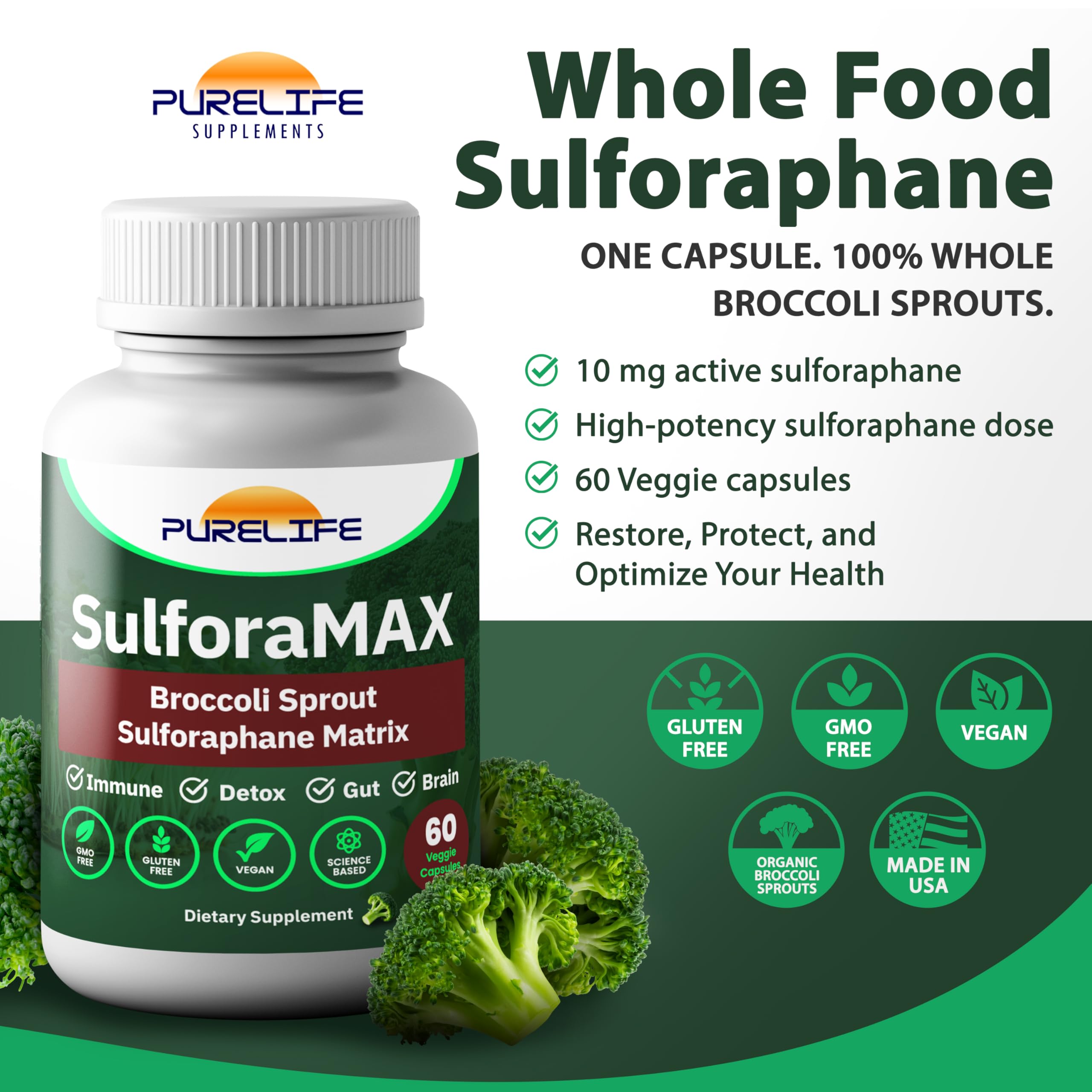 Open PureLife SulforaMAX bottle with capsules visible
