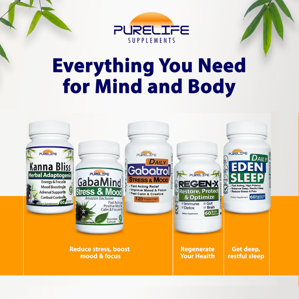 PureLife Eden Daily Sleep bottle with glass of water for pre-bed ritual.