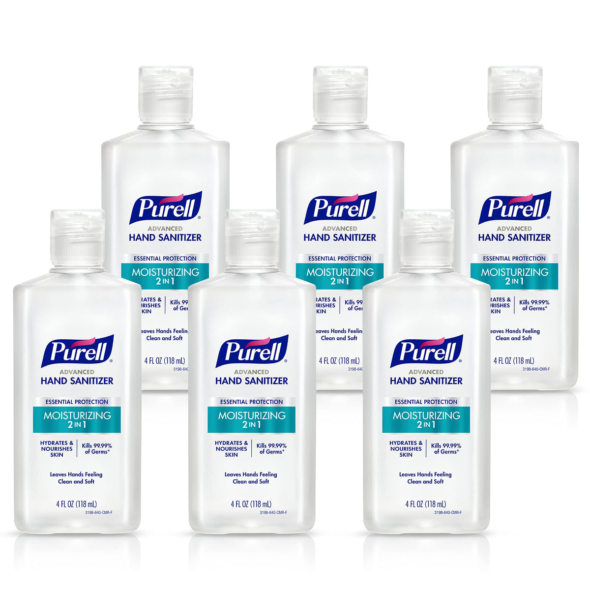Purell 2in1 Moisturizing Advanced Hand Sanitizer bottle with flip-top cap for on-the-go sanitizing