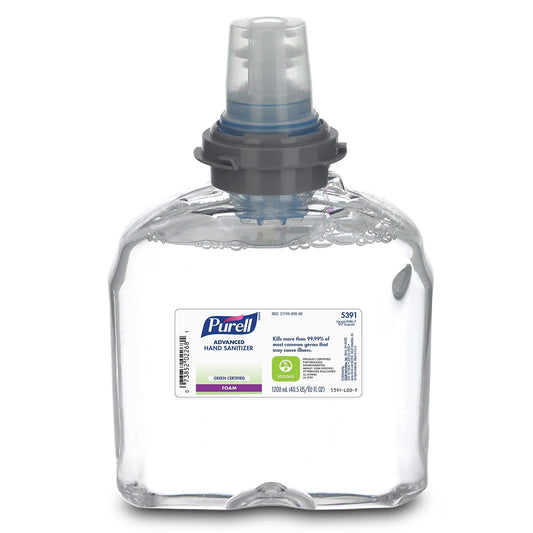 Purell Advanced Foaming Sanitizer Refill 1200 ml for TFX dispenser, ready for quick replacement.