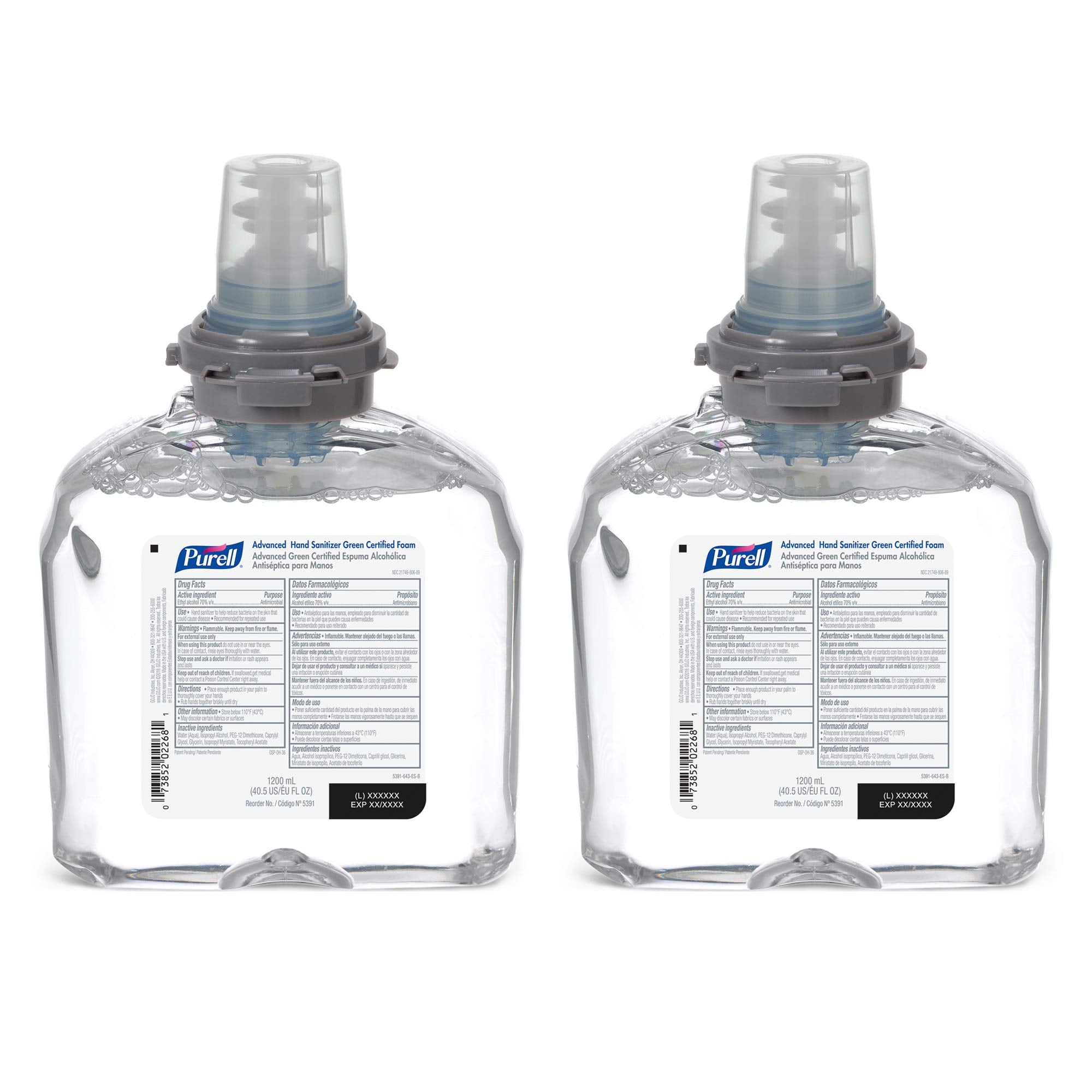Purell Advanced Green Certified foam refill bottle shows 1200 mL capacity for reliable supply.