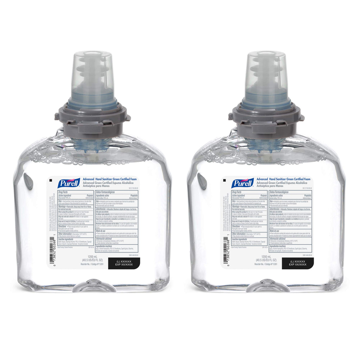 Purell Advanced Green Certified foam refill bottle shows 1200 mL capacity for reliable supply.