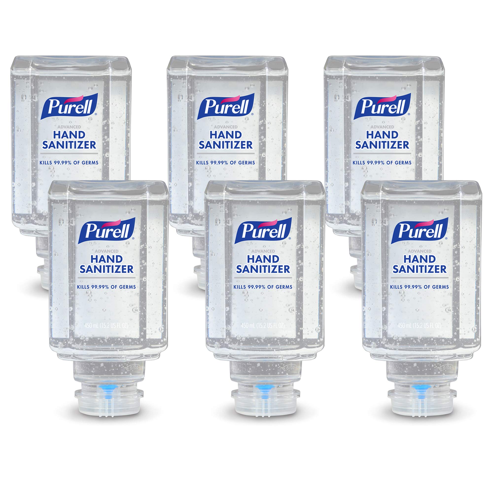 Purell Advanced hand sanitizer gel ES1 push-dispenser for quick sanitizing in busy spaces.