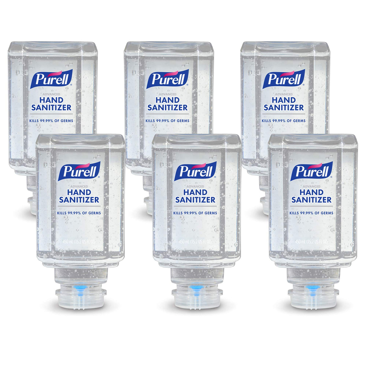 Purell Advanced hand sanitizer gel ES1 push-dispenser for quick sanitizing in busy spaces.