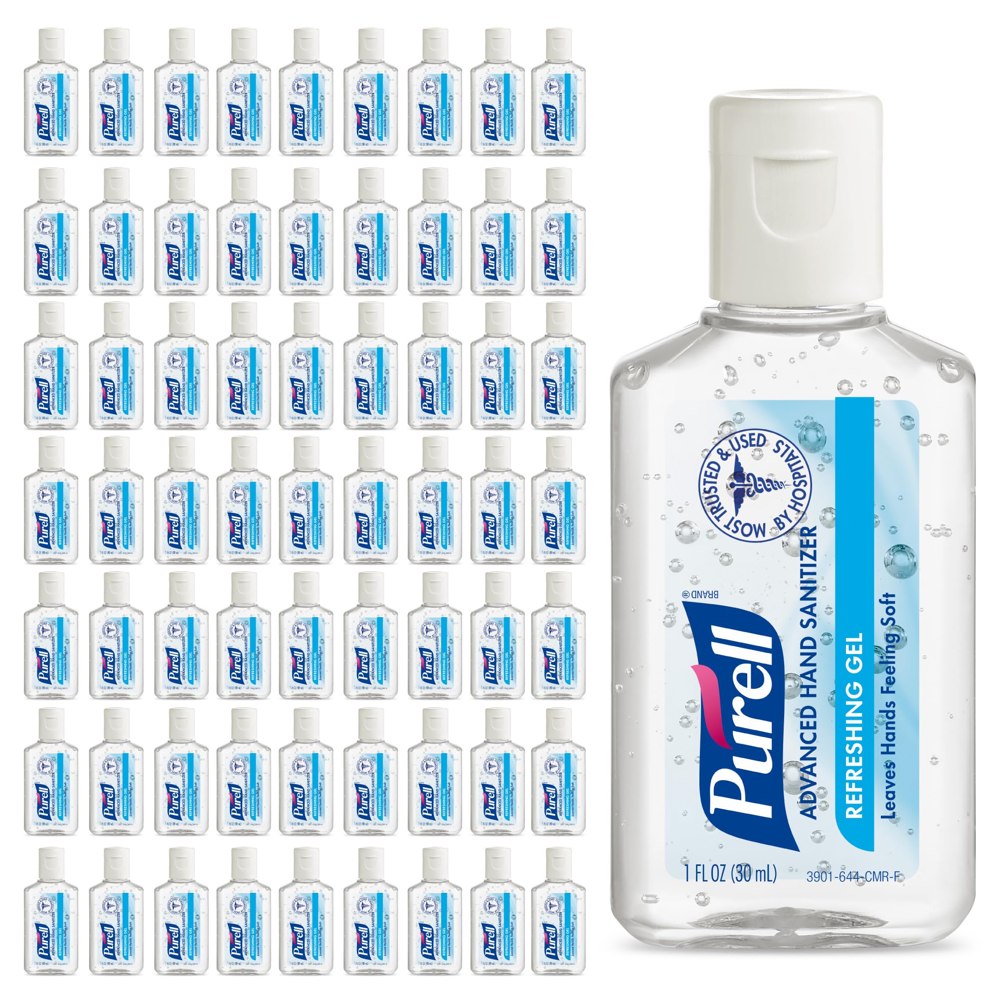 Purell Advanced Hand Sanitizer Refreshing Gel 1oz bottle for on-the-go germ protection.