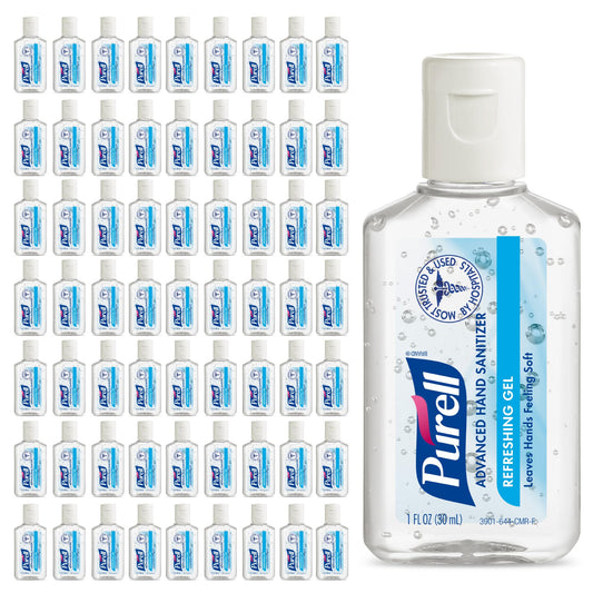 Purell Advanced Hand Sanitizer Refreshing Gel 1oz bottle for on-the-go germ protection.