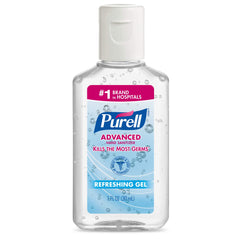 Purell Advanced Hand Sanitizer refreshing gel bottle front, promoting clean hands on the go.