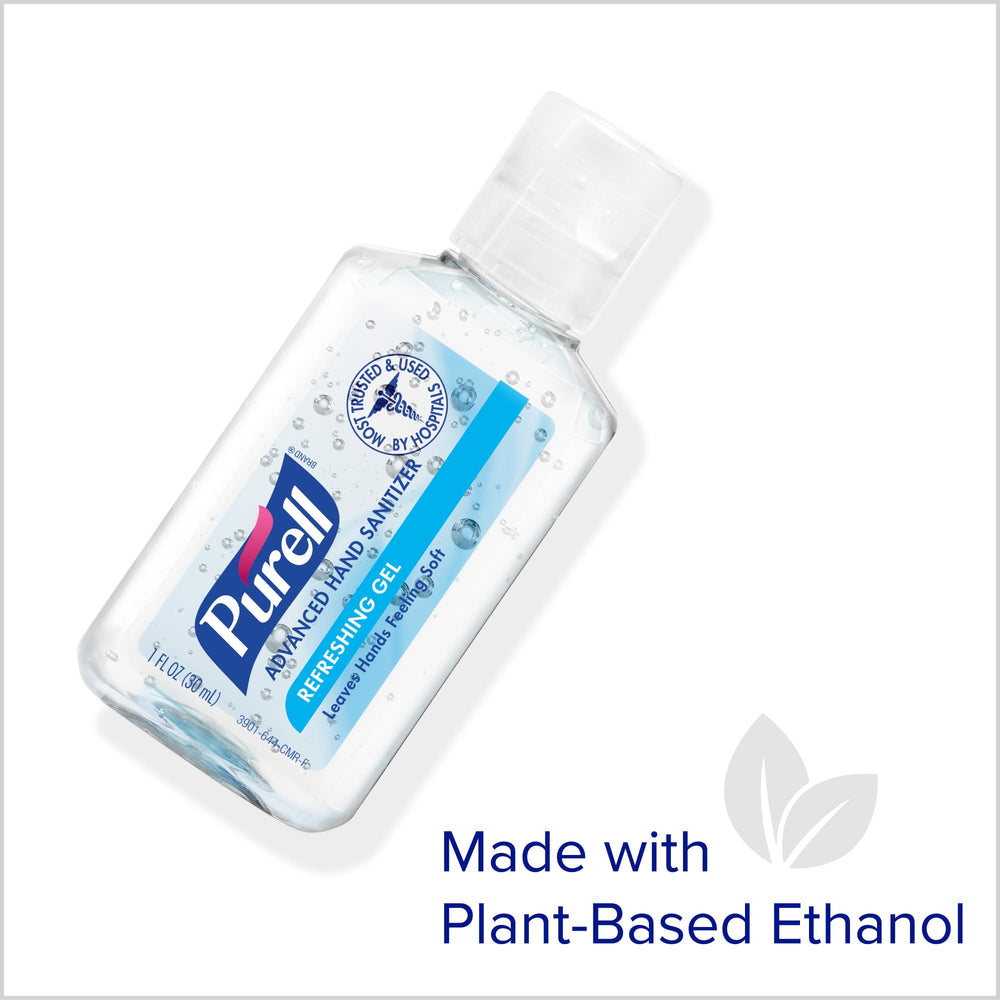 Purell Advanced Hand Sanitizer Refreshing Gel clear bottle on desk.