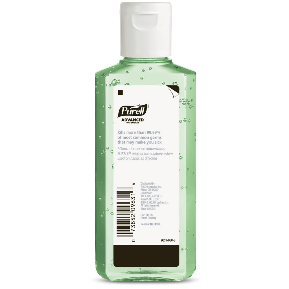 Close view of Purell bottle showing fast evaporating formula
