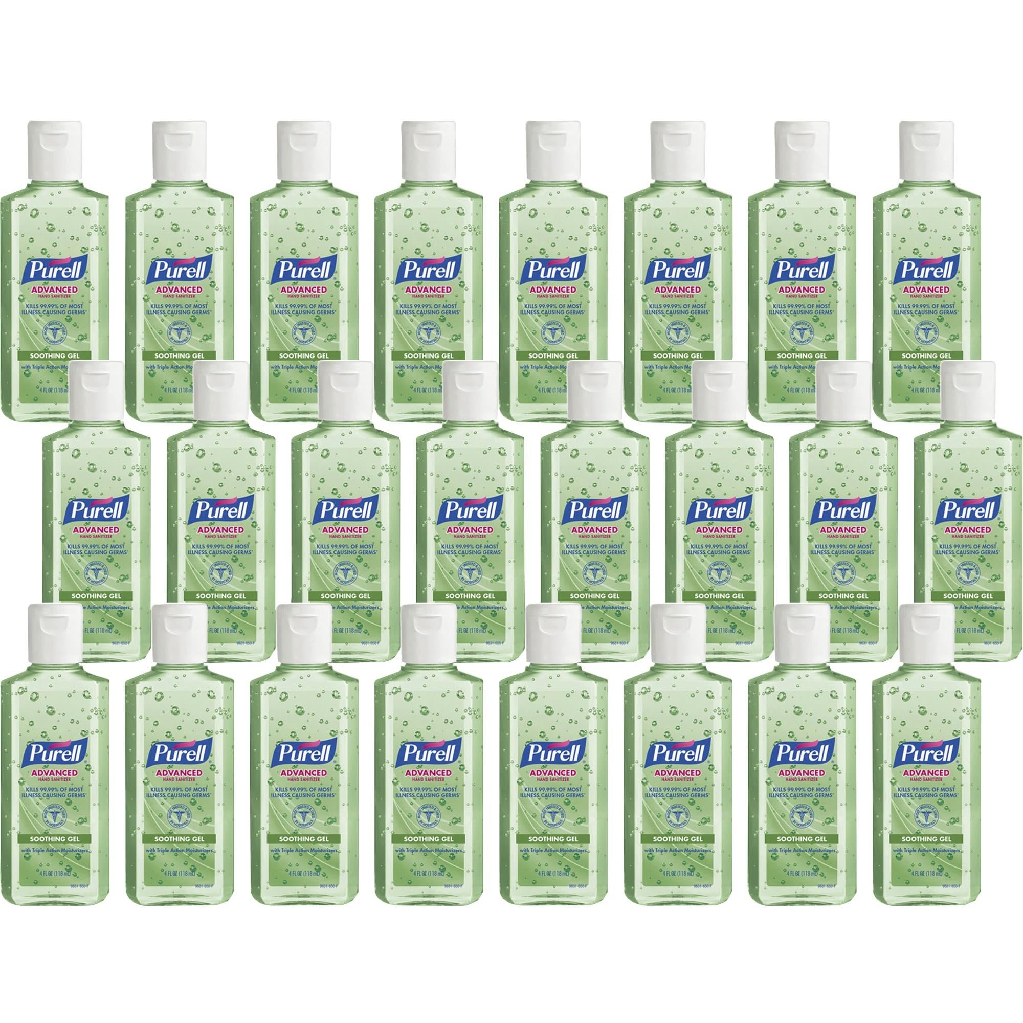 Label closeup of Purell soothing gel highlighting aloe and vitamin E