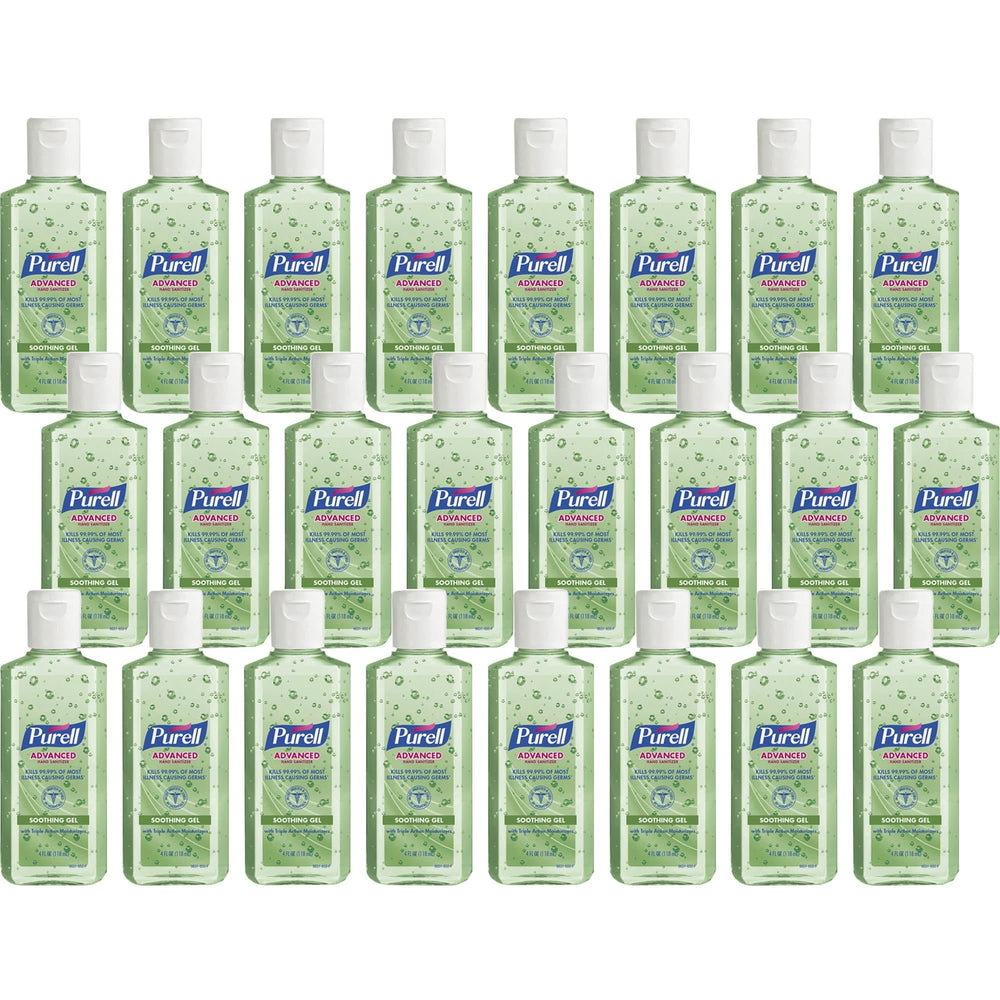 Label closeup of Purell soothing gel highlighting aloe and vitamin E