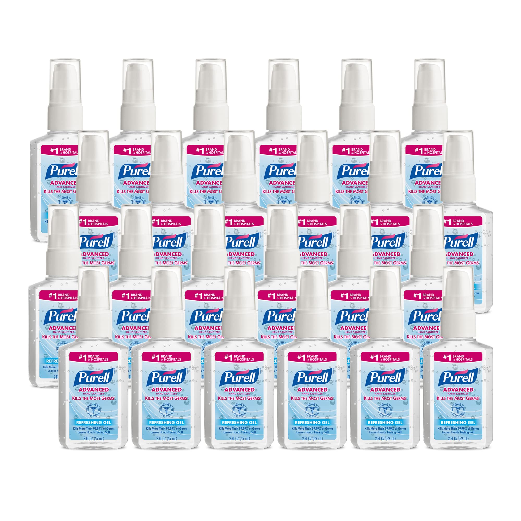 Purell Advanced Refreshing Gel bottle with pump for quick sanitizing on the go.